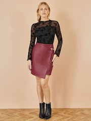 Yumi Red Faux Leather Wrap Mini Skirt - Image 3 of 4