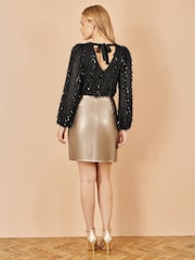Yumi Gold Faux Leather Wrap Mini Skirt - Image 2 of 4