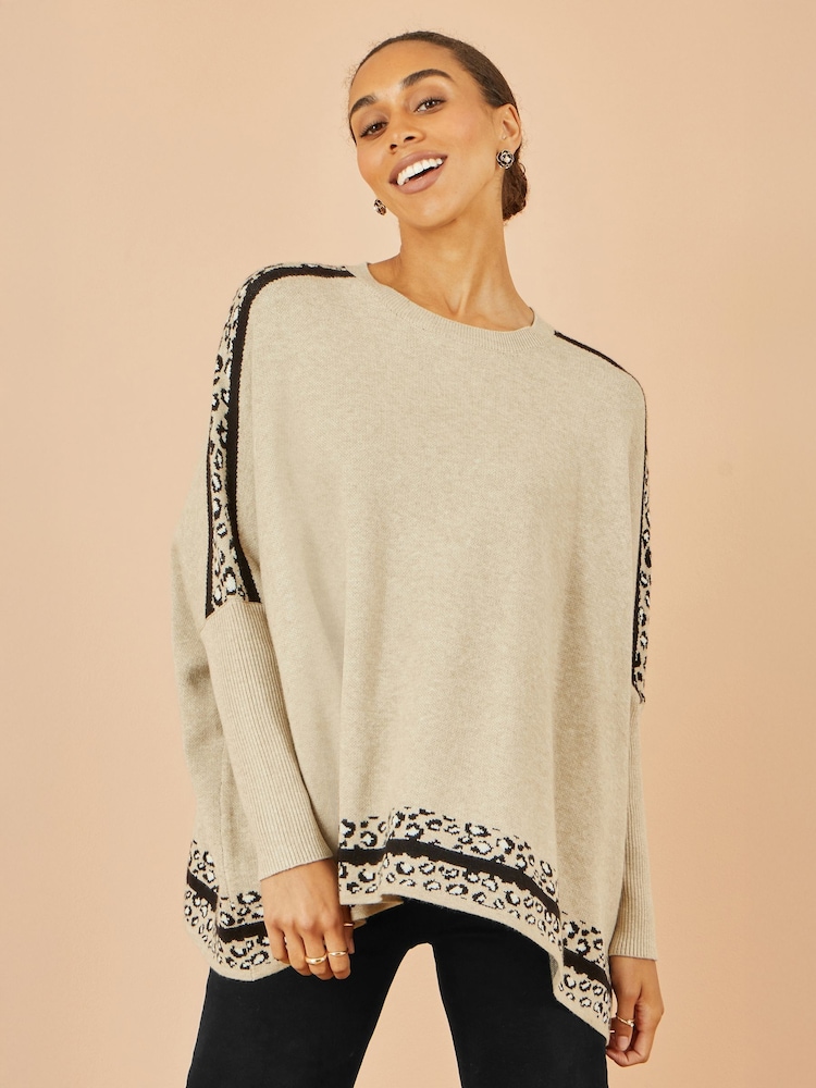 Yumi Cream Leopard Pring Border Relaxed Fit Jumper - Image 1 of 4 Yumi Cream Leopard Pring Border Relaxed Fit Jumper - Image 1 of 4