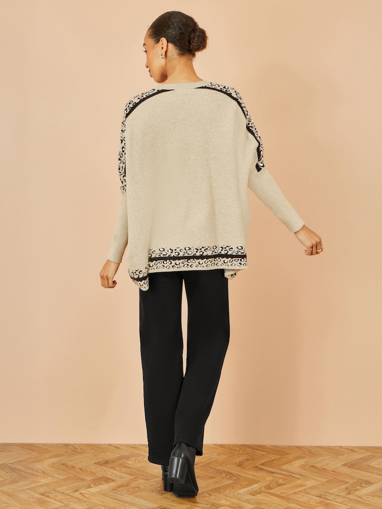 Yumi Cream Leopard Pring Border Relaxed Fit Jumper - Image 2 of 4 Yumi Cream Leopard Pring Border Relaxed Fit Jumper - Image 2 of 4