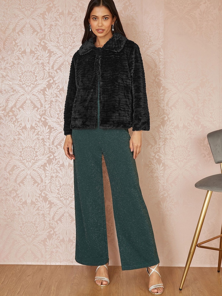Yumi Black Faux Fur Short Jacket - Image 2 of 5