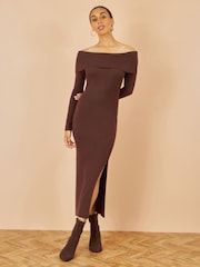 Yumi Brown Bardot Knitted Fitted Midi Dress - Image 3 of 3