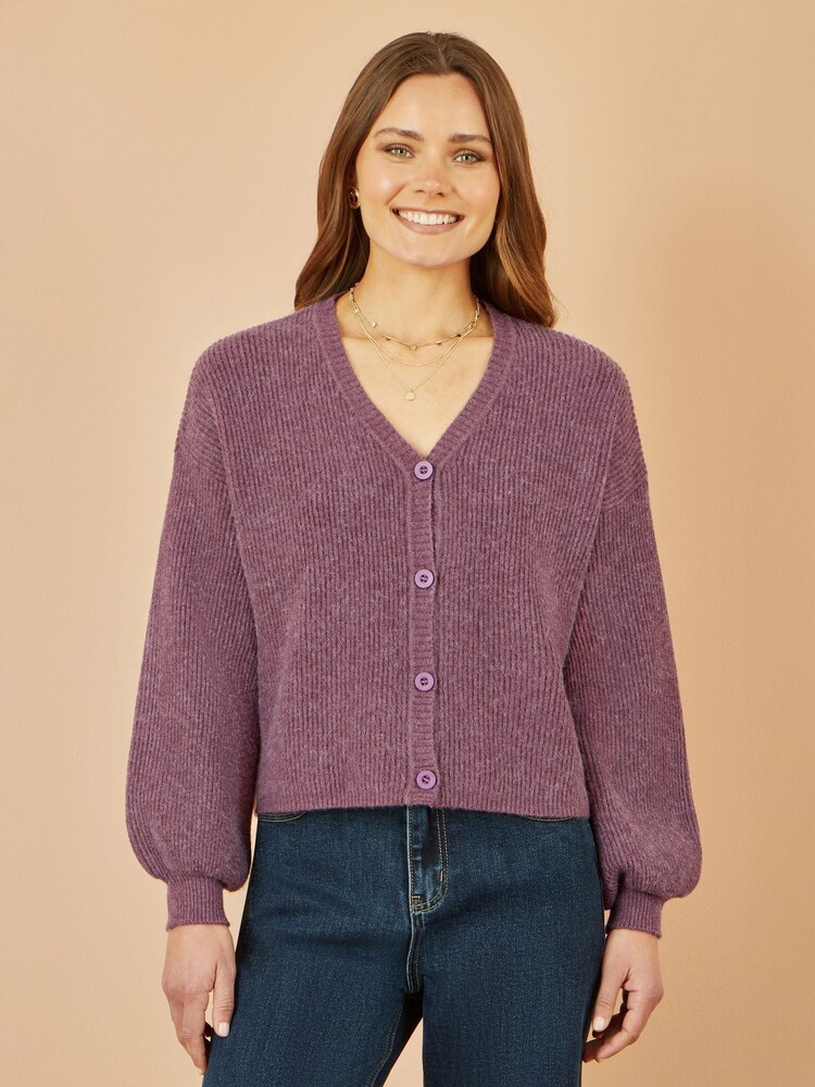 Yumi Purple Marl Knit Cardigan - Image 1 of 5 Yumi Purple Marl Knit Cardigan - Image 1 of 5
