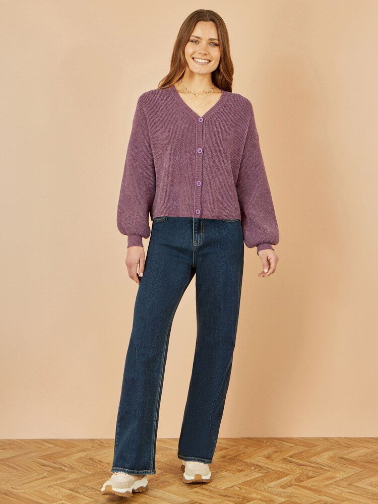 Yumi Purple Marl Knit Cardigan - Image 2 of 5 Yumi Purple Marl Knit Cardigan - Image 2 of 5