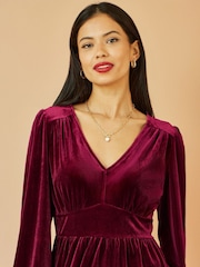 Yumi Red Velvet Long Sleeve Skater Dress - Image 3 of 5