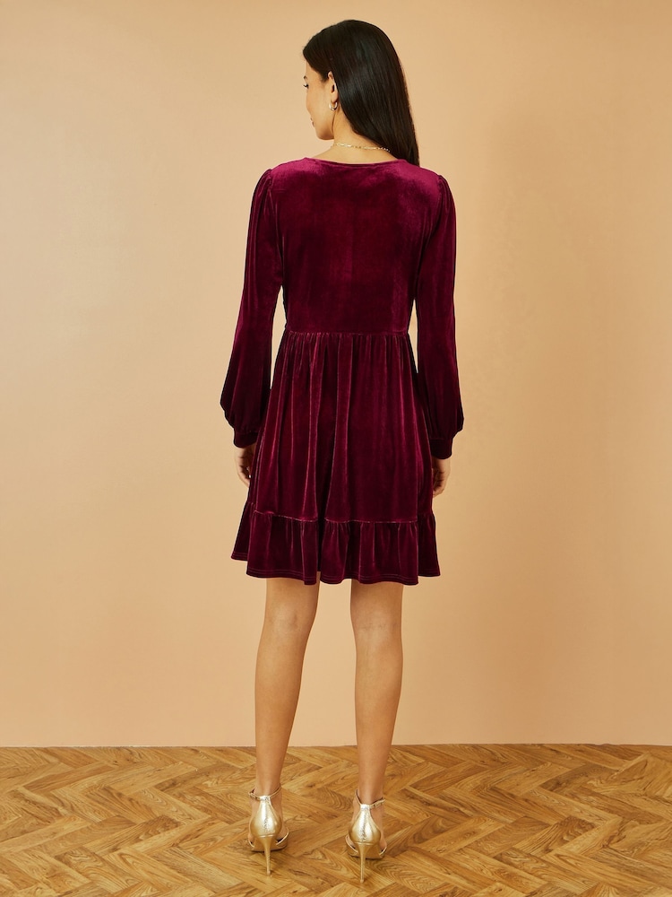 Yumi Red Velvet Long Sleeve Skater Dress - Image 5 of 5 Yumi Red Velvet Long Sleeve Skater Dress - Image 5 of 5