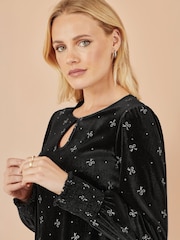 Yumi Black Sparkle Bow Print Velvet Top - Image 3 of 5