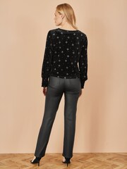 Yumi Black Sparkle Bow Print Velvet Top - Image 5 of 5