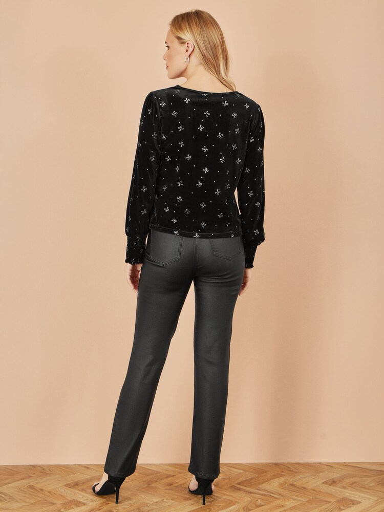 Yumi Black Sparkle Bow Print Velvet Top - Image 5 of 5