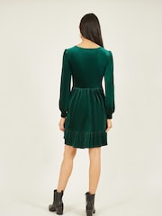 Yumi Green Velvet Long Sleeve Skater Dress - Image 4 of 5