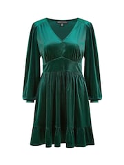 Yumi Green Velvet Long Sleeve Skater Dress - Image 5 of 5