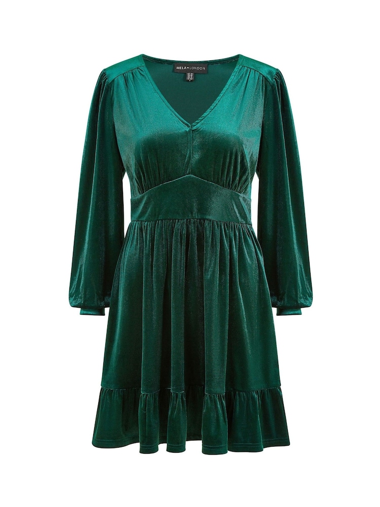 Yumi Green Velvet Long Sleeve Skater Dress - Image 5 of 5 Yumi Green Velvet Long Sleeve Skater Dress - Image 5 of 5