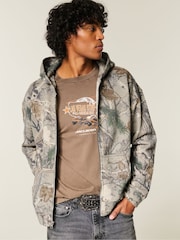 Hollister Grey Camo Print Logo Zip Through Hoodie - Image 1 of 3