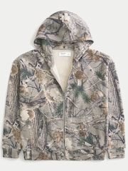 Hollister Grey Camo Print Logo Zip Through Hoodie - Image 3 of 3
