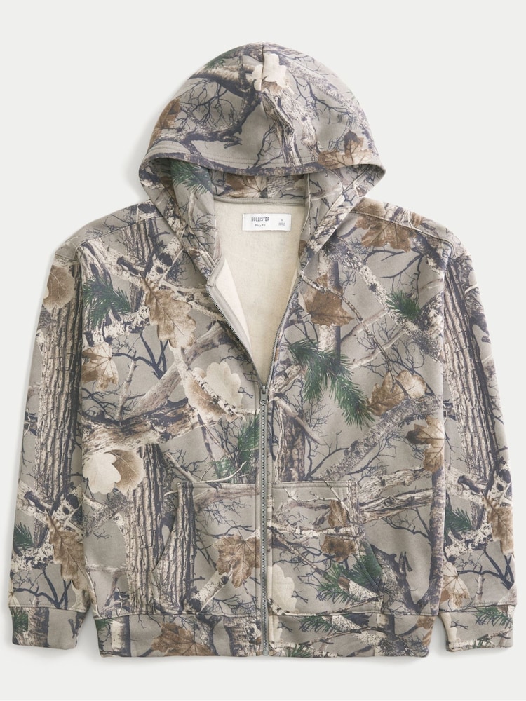 Hollister Grey Camo Print Logo Zip Through Hoodie - Image 3 of 3