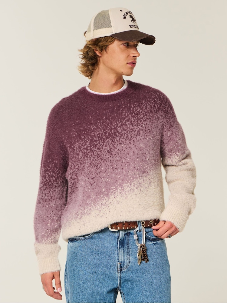 Hollister Red Fuzzy Textured Ombre Crew Neck Jumper - Image 1 of 4 Hollister Red Fuzzy Textured Ombre Crew Neck Jumper - Image 1 of 4