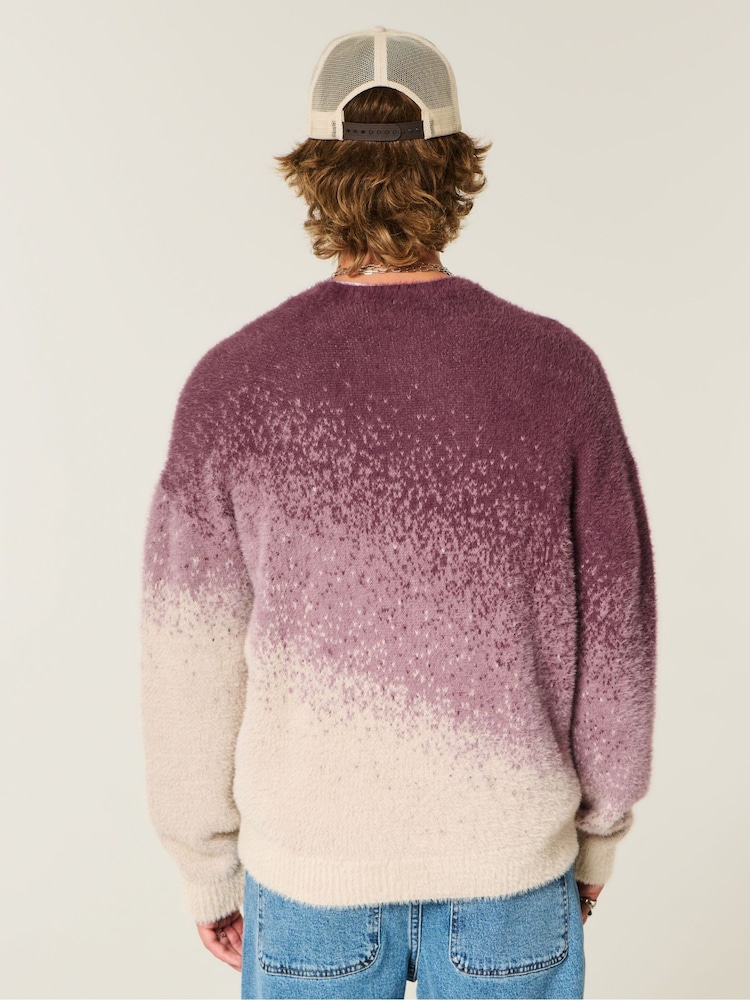 Hollister Red Fuzzy Textured Ombre Crew Neck Jumper - Image 2 of 4 Hollister Red Fuzzy Textured Ombre Crew Neck Jumper - Image 2 of 4