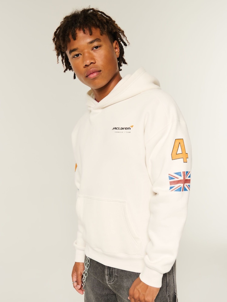 Hollister Cream McLaren Back Print Graphic Hoodie - Image 1 of 6 Hollister Cream McLaren Back Print Graphic Hoodie - Image 1 of 6