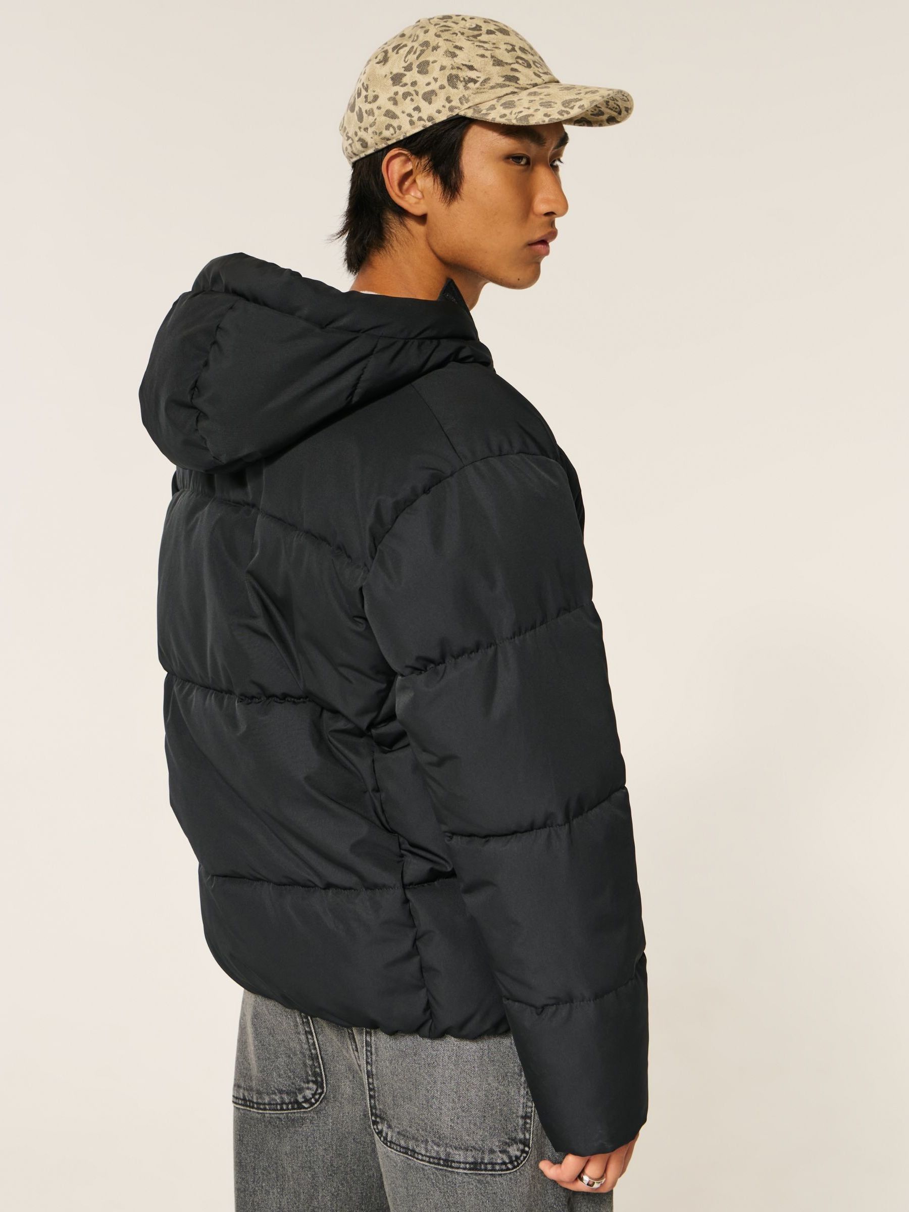 Buy Hollister Black Core Puffer Coat With Contrast Lining from