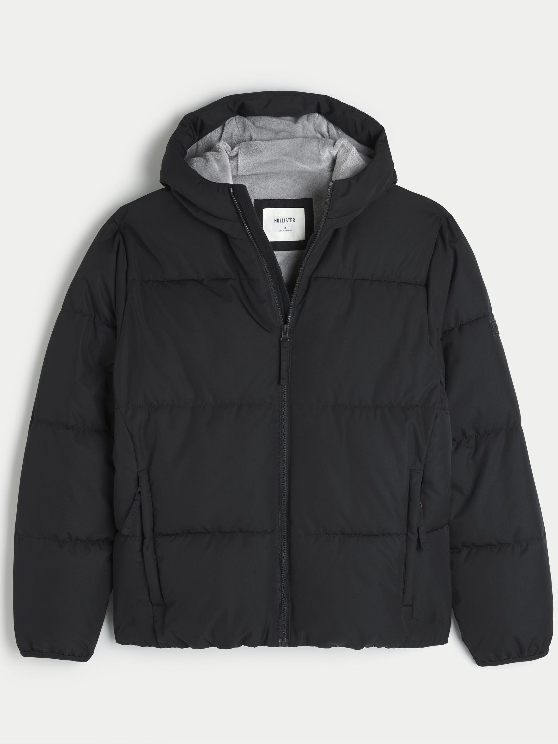 Buy Hollister Black Core Puffer Coat With Contrast Lining from