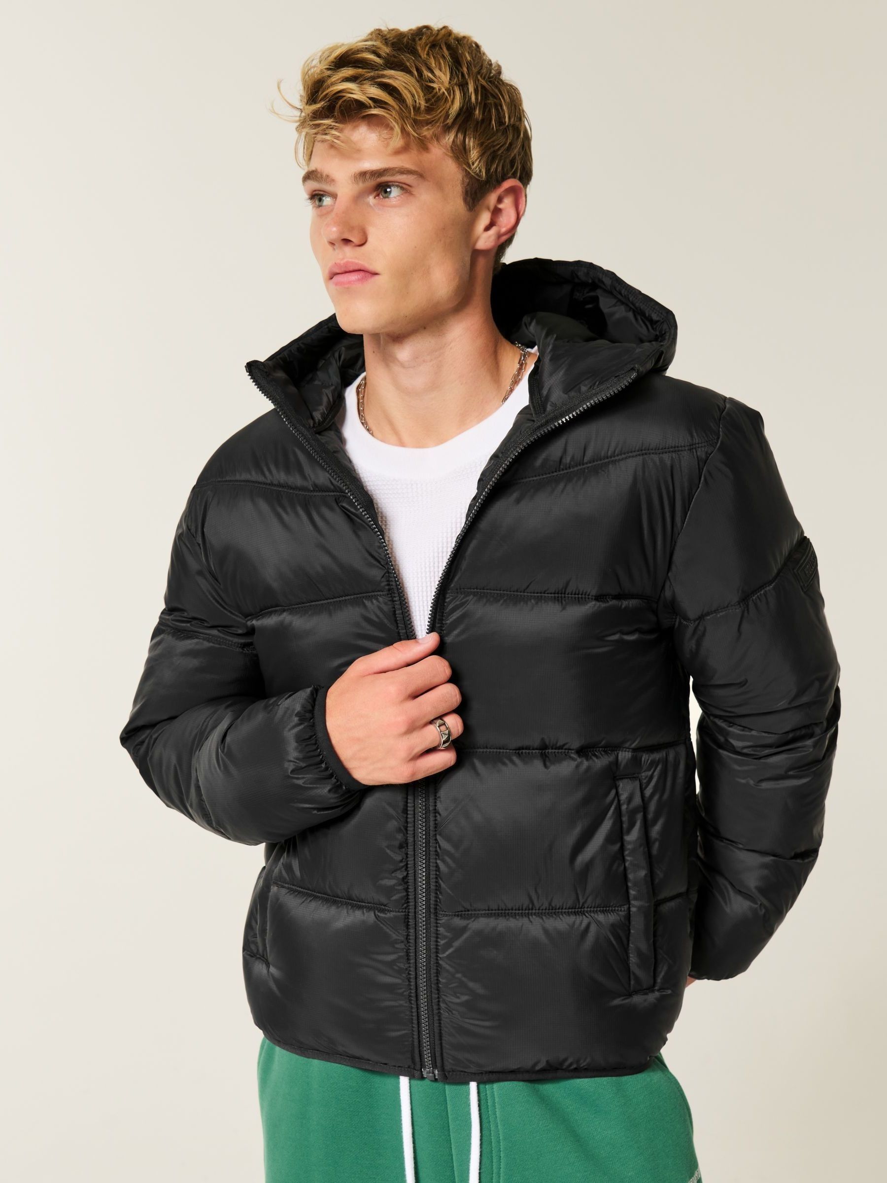 Buy Hollister Black Lightweight Puffer Coat from Next USA