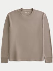 Natural - Hollister Crew Neck Textured Wash Long Sleeve T-Shirt - Imagen 4 de 5