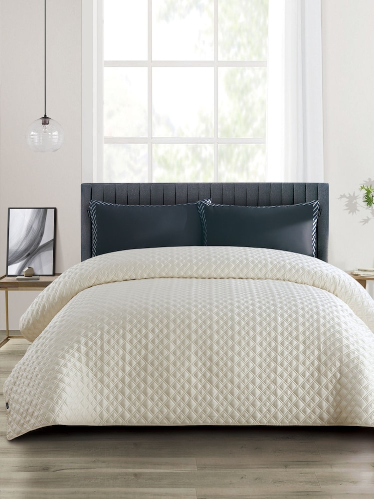 Duchamp Bright White Premium Satin Geo Dutch Velvet Bedspread - Image 2 of 2 Duchamp Bright White Premium Satin Geo Dutch Velvet Bedspread - Image 2 of 2