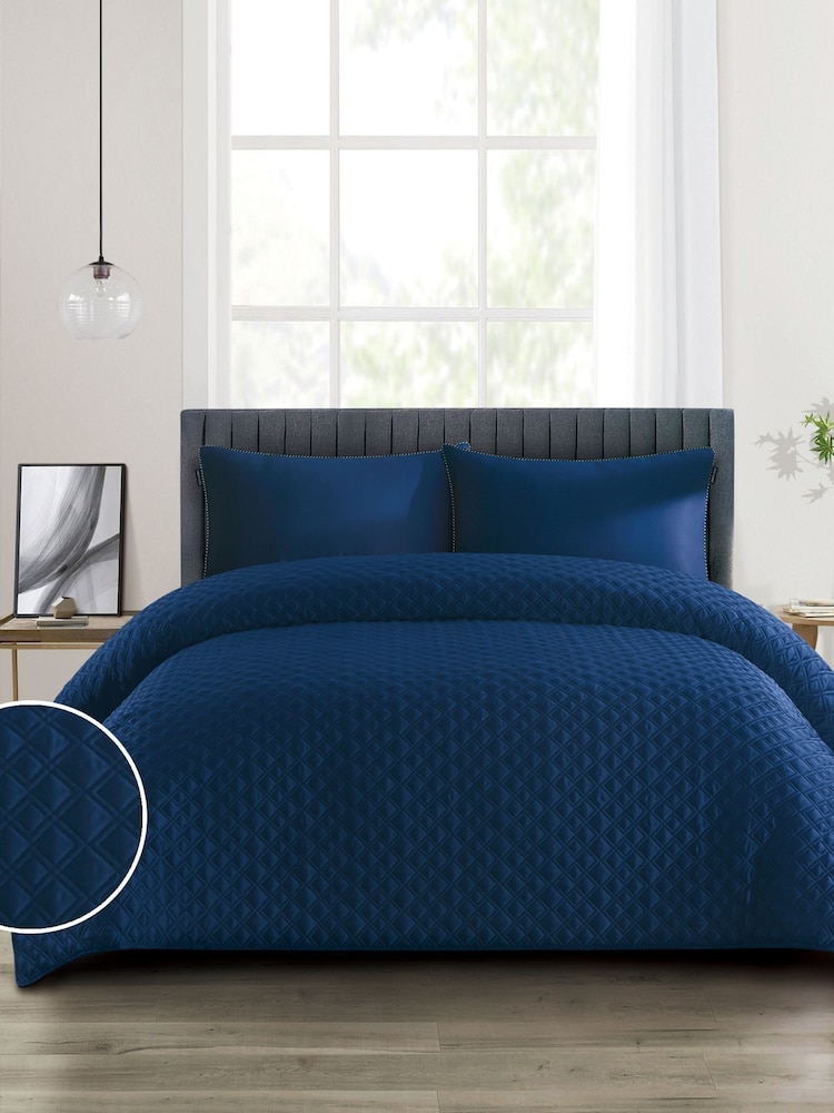 Duchamp Twilight Blue Premium Satin Geo Dutch Velvet Bedspread - Image 1 of 2 Duchamp Twilight Blue Premium Satin Geo Dutch Velvet Bedspread - Image 1 of 2