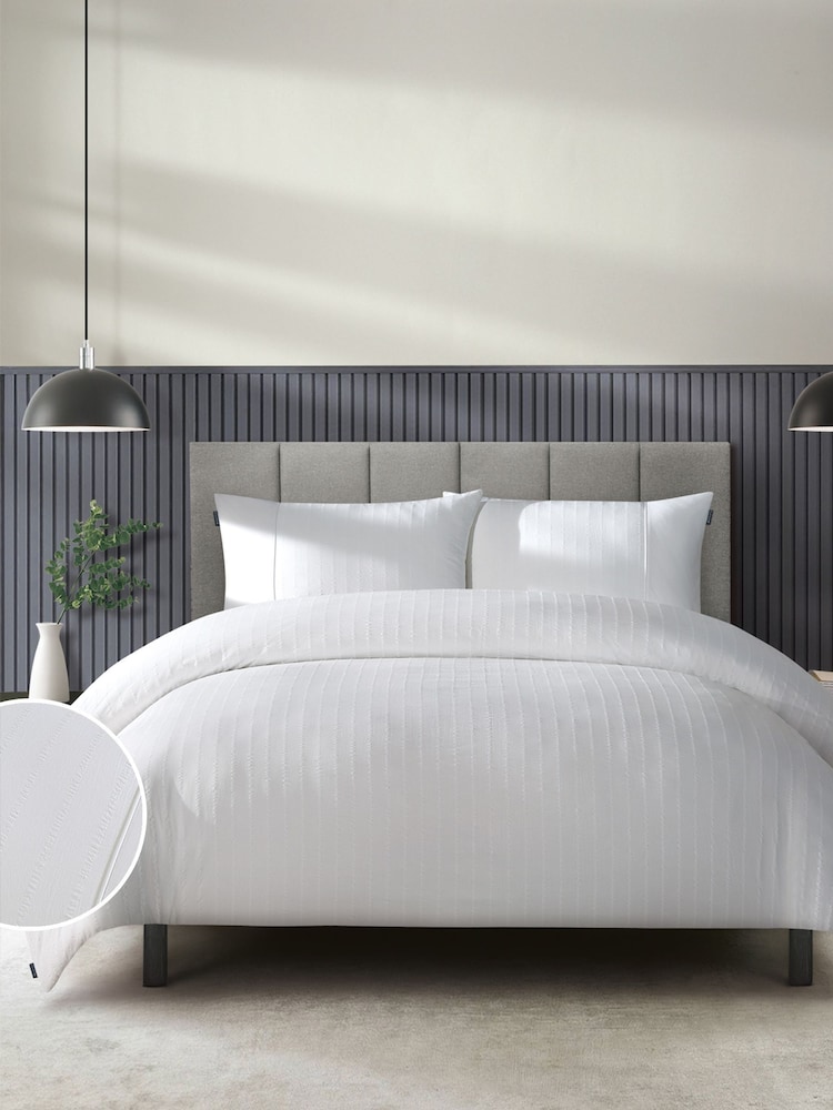 Duchamp Bright White Premium Cotton Seersucker Stripe Duvet Set - Image 1 of 3 Duchamp Bright White Premium Cotton Seersucker Stripe Duvet Set - Image 1 of 3