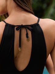 B by Ted Baker High Neck Black Embroidery Swimsuit with Tummy Control - Image 4 of 5