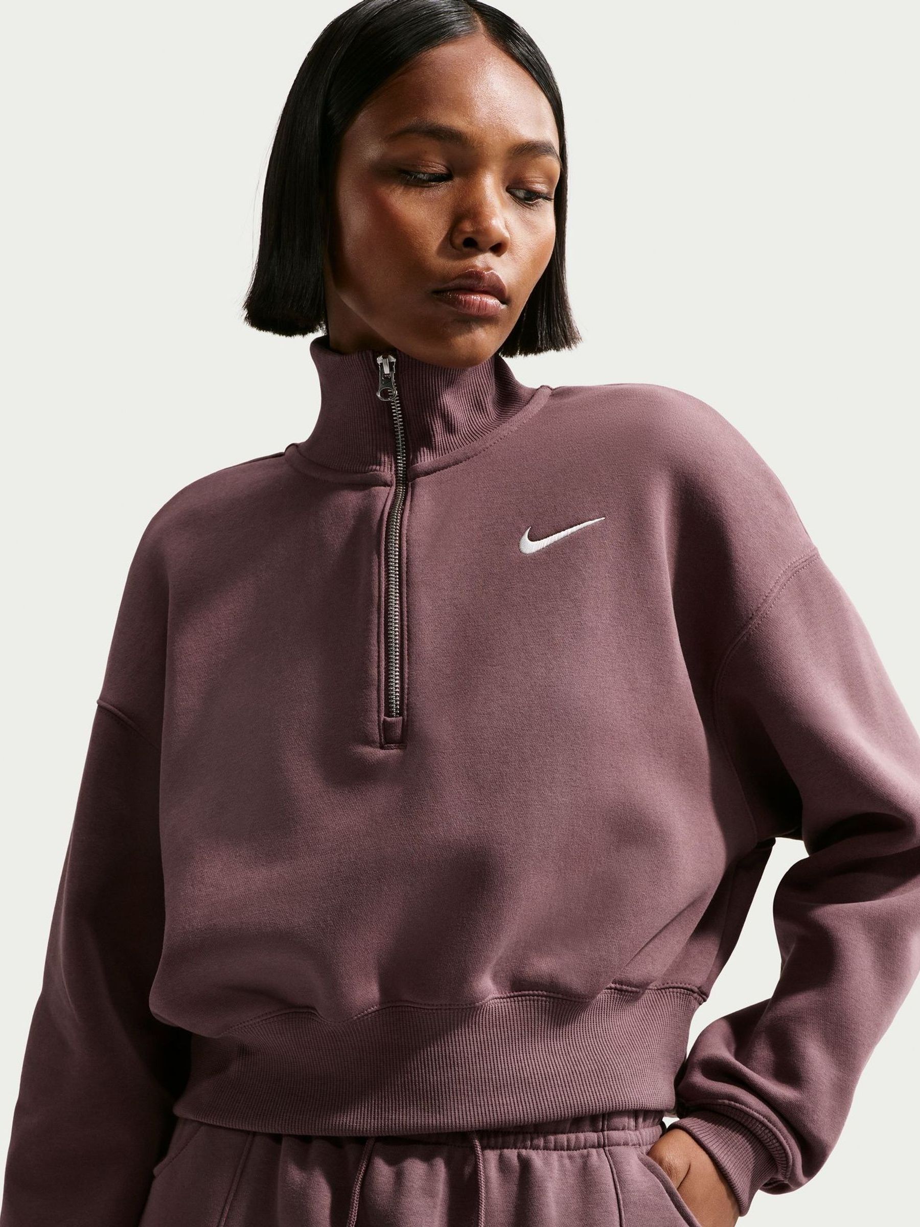 Buy Nike Brown Sportswear Phoenix Fleece Quarter Zip Cropped