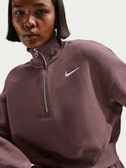 Nike Brown Sportswear Phoenix Fleece 1/4-Zip Cropped Sweatshirt - Image 2 of 5