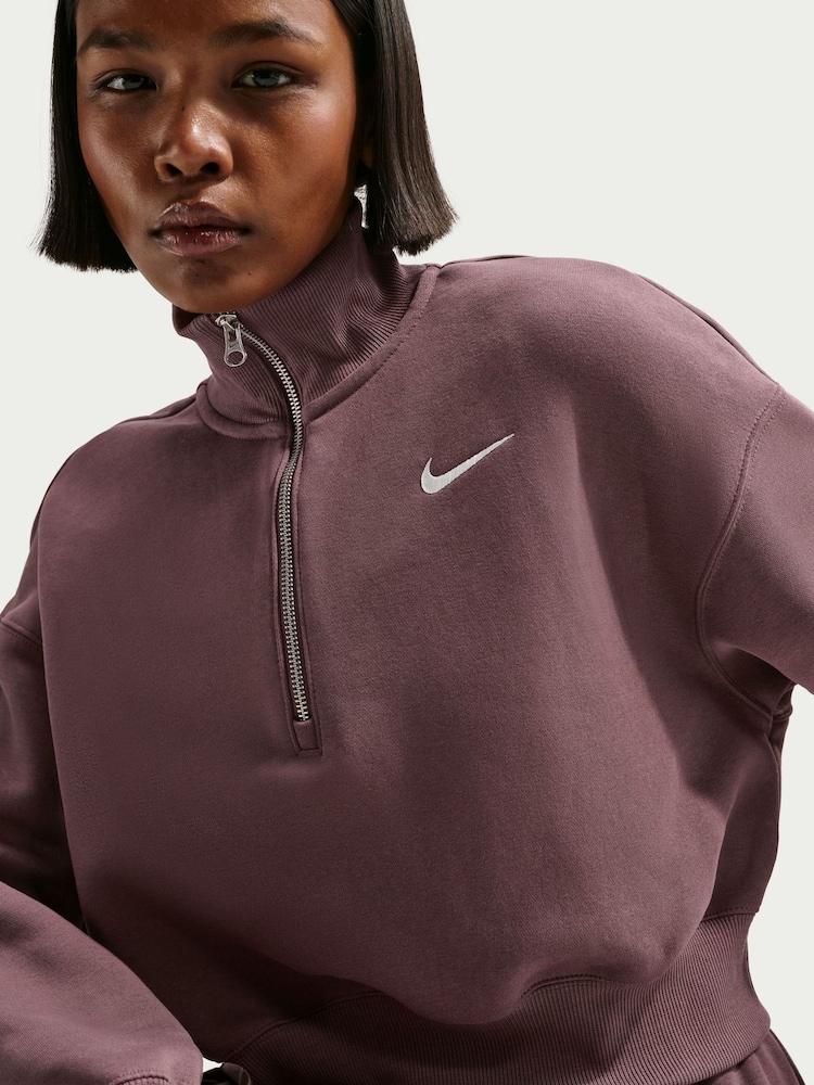 Nike Brown Sportswear Phoenix Fleece 1/4-Zip Cropped Sweatshirt - Image 2 of 5