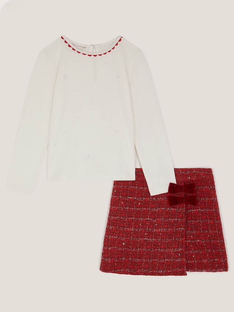 Monsoon Red Rhinestone Top & Tweed Skort Set - Image 2 of 4 Monsoon Red Rhinestone Top & Tweed Skort Set - Image 2 of 4