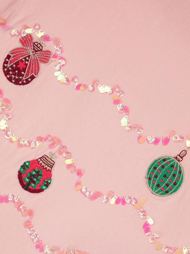 Monsoon Pink Christmas Baubles Long Sleeve Top - Image 3 of 3