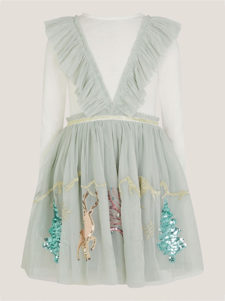 Monsoon Green Enchanted Tulle Ruffle Christmas Dress - Image 1 of 3