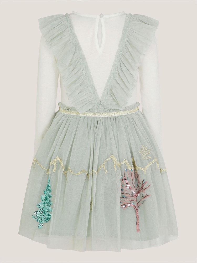 Monsoon Green Enchanted Tulle Ruffle Christmas Dress - Image 2 of 3