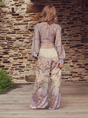 B by Ted Baker Lilac Palm Viscose Linen Blend Beach Trousers - Image 3 of 6