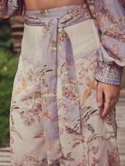 B by Ted Baker Lilac Palm Viscose Linen Blend Beach Trousers - Image 5 of 6