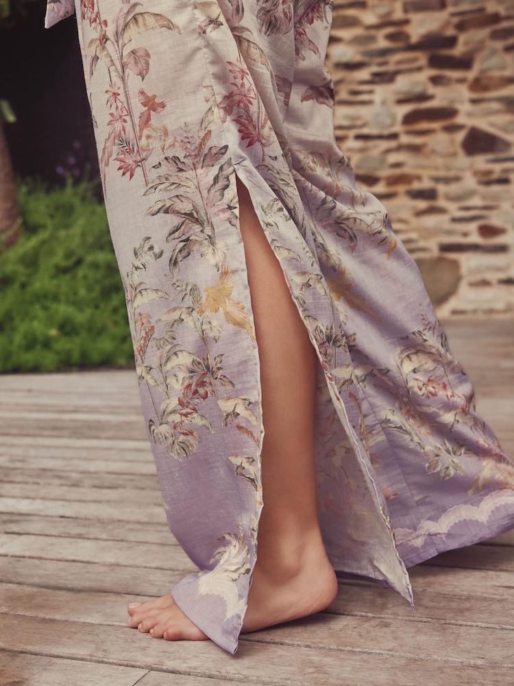 B by Ted Baker Lilac Palm Viscose Linen Blend Beach Trousers - Image 6 of 6