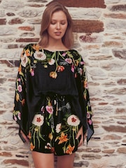 B by Ted Baker Beaded Beach Black Floral Playsuit - Image 1 of 6