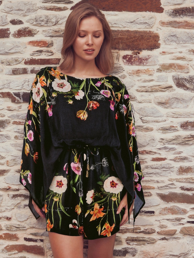 B by Ted Baker Beaded Beach Black Floral Playsuit - Image 1 of 6 B by Ted Baker Beaded Beach Black Floral Playsuit - Image 1 of 6