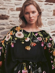 B by Ted Baker Beaded Beach Black Floral Playsuit - Image 2 of 6