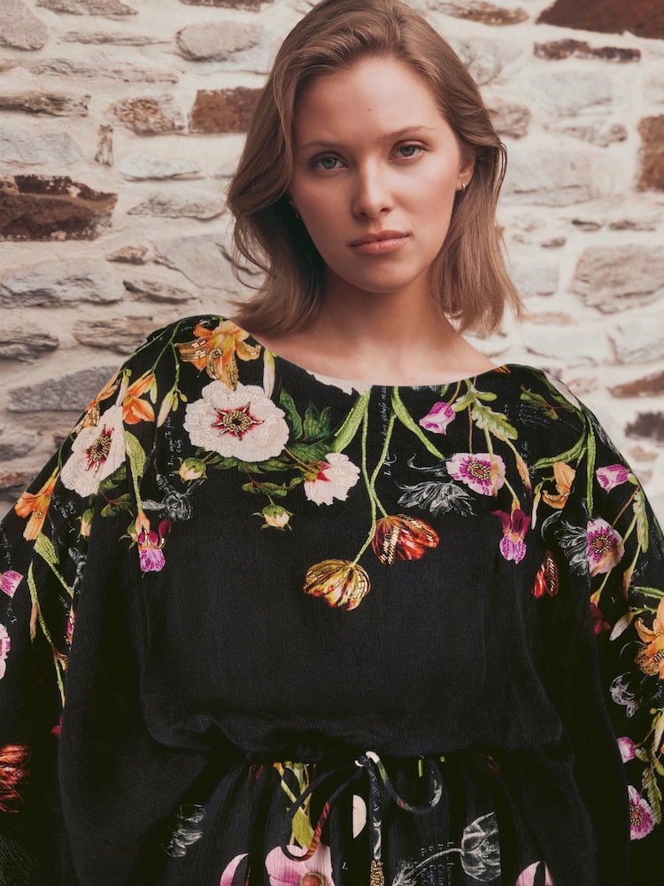 B by Ted Baker Beaded Beach Black Floral Playsuit - Image 2 of 6 B by Ted Baker Beaded Beach Black Floral Playsuit - Image 2 of 6