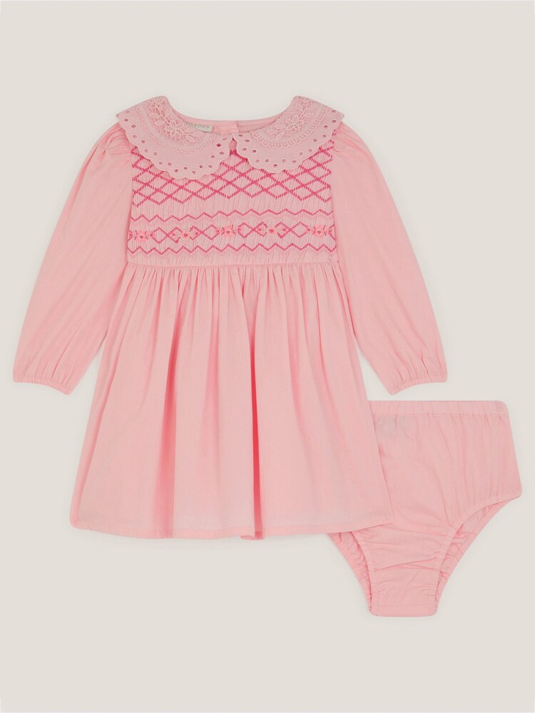 Monsoon Pink Baby Floral Smocked Dress & Briefs Set - Image 1 of 3