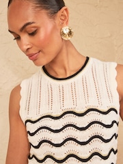 Love & Roses Ivory Striped Detail Crew Neck Cotton Rich Knitted Vest - Image 2 of 4