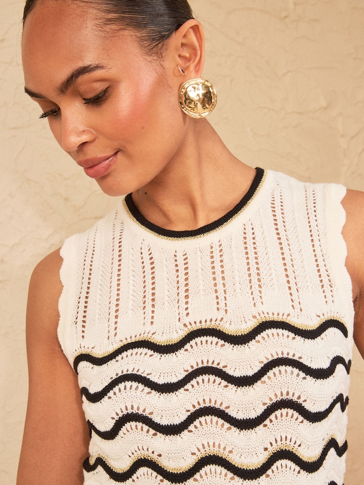 Love & Roses Ivory Striped Detail Crew Neck Cotton Rich Knitted Vest - Image 2 of 4