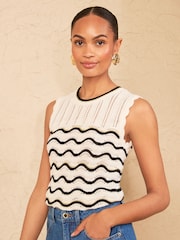Love & Roses Ivory Striped Detail Crew Neck Cotton Rich Knitted Vest - Image 4 of 4