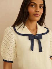 Love & Roses Ivory Bow Detail Sailor Collar Knitted Jumper - Image 2 of 4