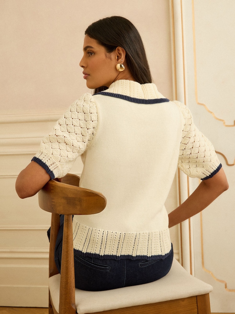 Love & Roses Ivory Bow Detail Sailor Collar Knitted Jumper - Image 4 of 4